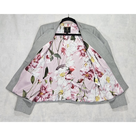 Ted Baker Blazer Sz 3 / US 8 Daizi Textured Tailored Gray Stretch Pockets - Picture 11 of 14